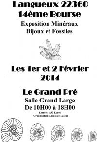 14ème Bourse exposition de minéraux et fossiles de Langueux Côtes D’Armor. Du 1er au 2 février 2014 à Langueux. Cotes-dArmor.  10.00